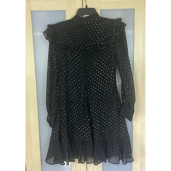 Ted Baker Black Gold Joyous High Neck Ruffle Mini Dress Sz 0 XS Holiday Party - Picture 7 of 9